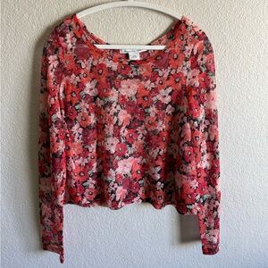 American Rag Floral Long Sleeve Top Mesh Spring Feminine Pink Coquette XL